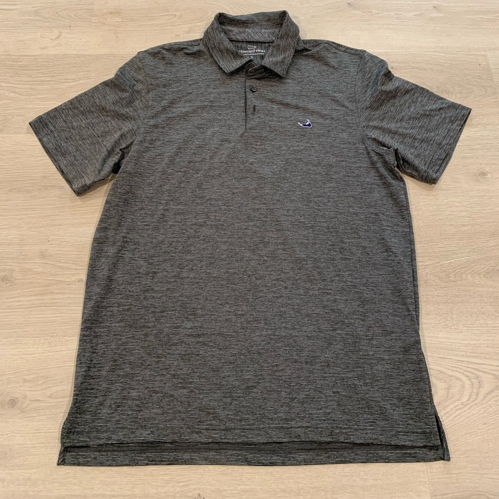 Men’s Vineyard Vines Gray Striped Polo Shirt Spandex Sz Large